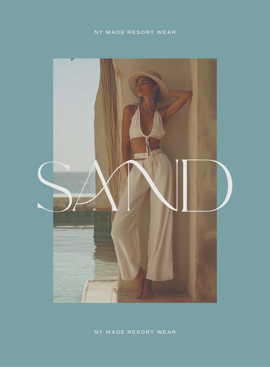 Sand resort wear poster on teal